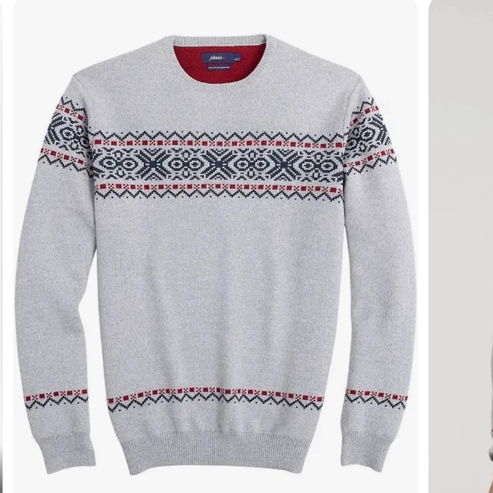 NWT Johnnie-O Shetland Holiday Merino Wool Crewneck Sweater in Light Gray L